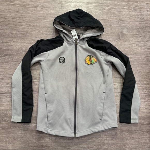 NHL Chicago Blackhawks Hoodie Youth‎ Small Black Gray Full Zip Sweatshirt Logo - Picture 1 of 10